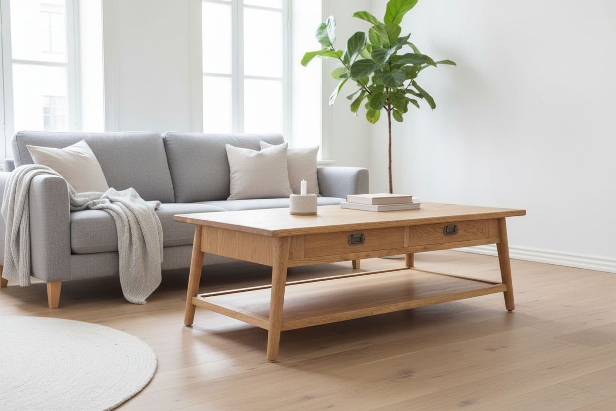 FITAN SOLID OAK 2 DRAWER COFFEE ERABLE NATURAL 130CM - MyChocolateWood