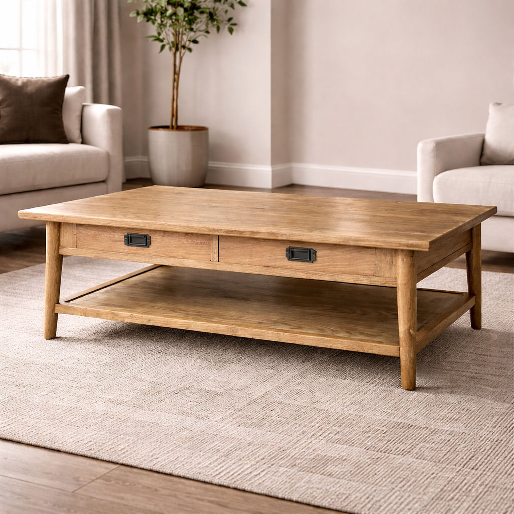 FITAN SOLID OAK 2 DRAWER COFFEE ERABLE NATURAL 130CM - MyChocolateWood