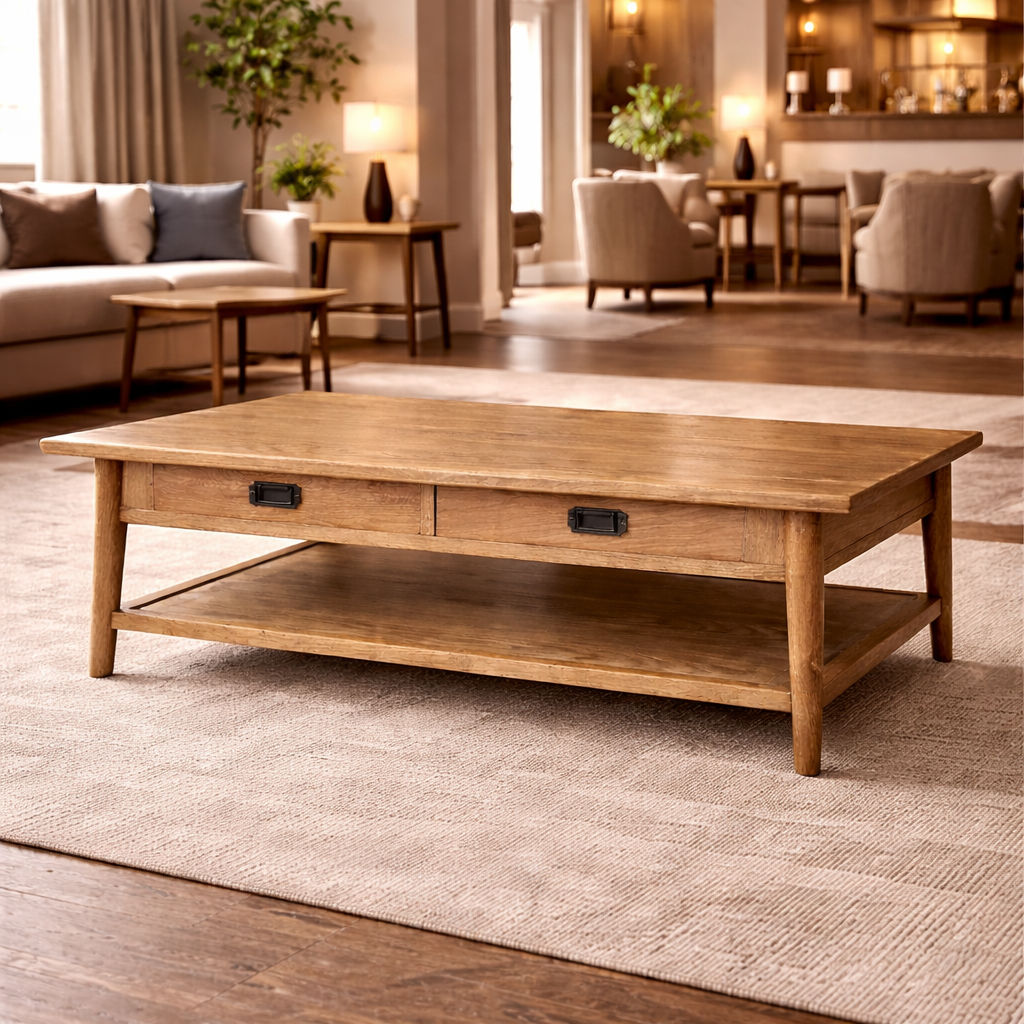 FITAN SOLID OAK 2 DRAWER COFFEE ERABLE NATURAL 130CM - MyChocolateWood