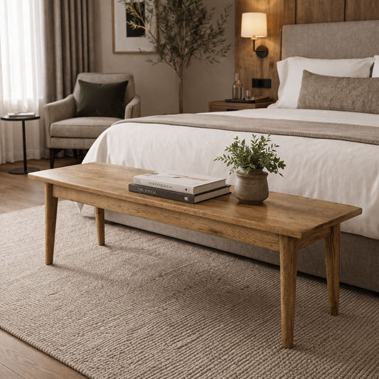Fitan Solid Oak Bench in Natural, 185cm - Chocolate Wood