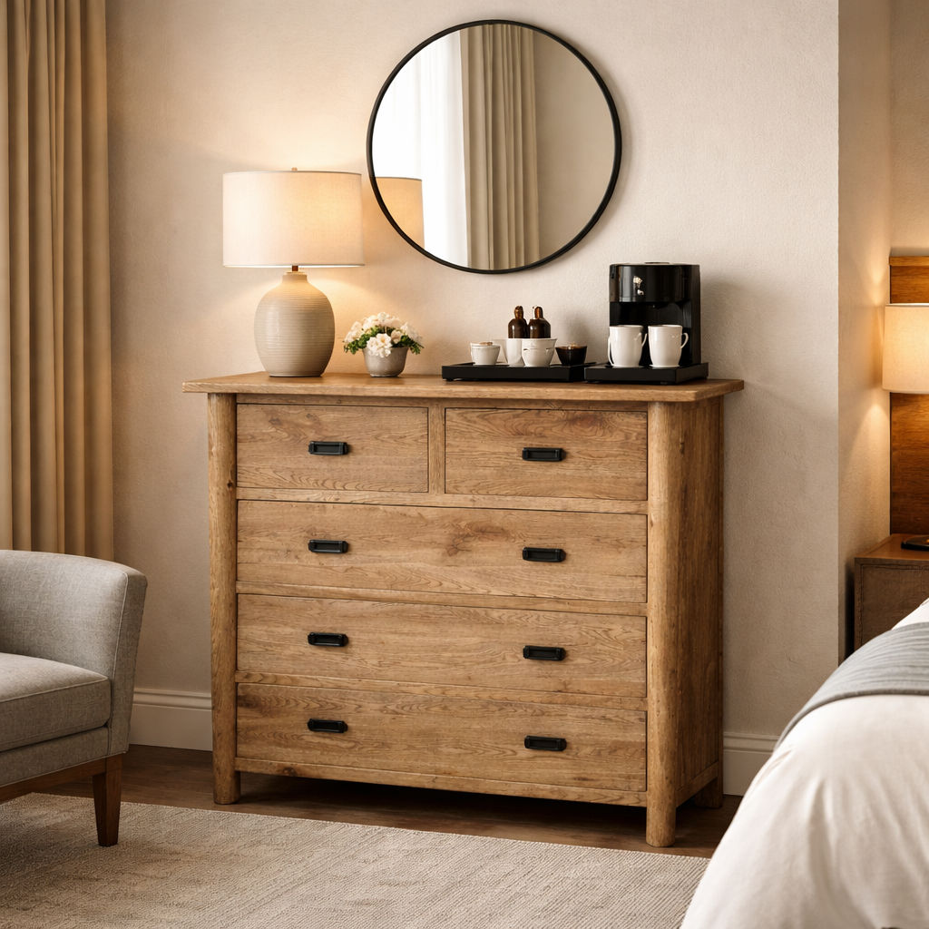 FITAN SOLID OAK 5-DRAWER CHEST OF DRAWERS - MyChocolateWood