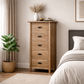 FITAN SOLID OAK 5-DRAWER NARROW TALLBOY 5 DRAWERS NATURAL - MyChocolateWood