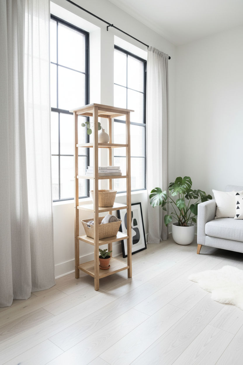 FITAN SOLID OAK SKINNY 5-SHELF BOOKCASE BOOKSHELF/DISPLAY SHELVES - MyChocolateWood
