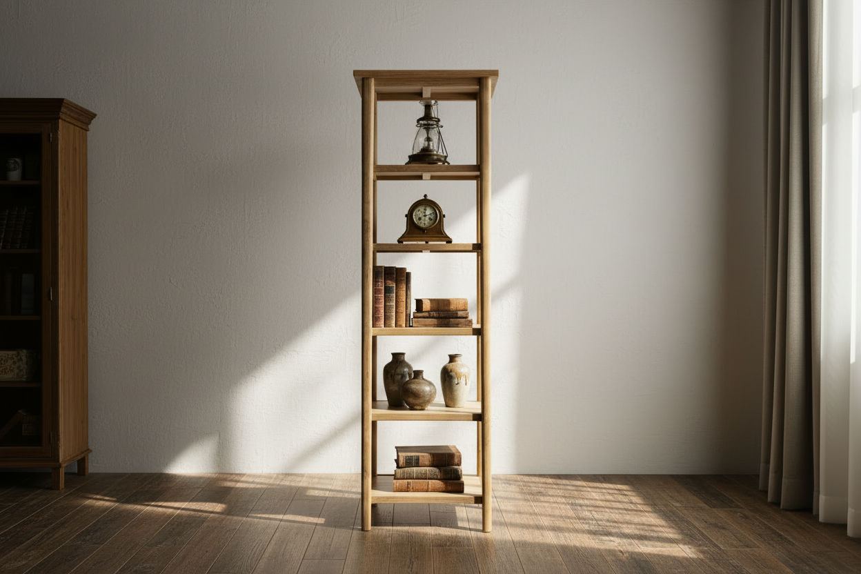 FITAN SOLID OAK SKINNY 5-SHELF BOOKCASE BOOKSHELF/DISPLAY SHELVES - MyChocolateWood