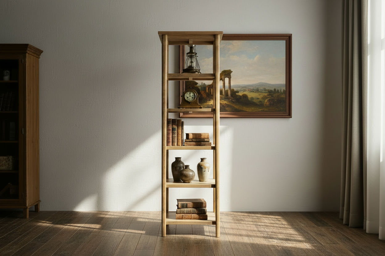 FITAN SOLID OAK SKINNY 5-SHELF BOOKCASE BOOKSHELF/DISPLAY SHELVES - MyChocolateWood