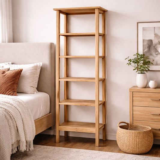 FITAN SOLID OAK SKINNY 5-SHELF BOOKCASE BOOKSHELF/DISPLAY SHELVES - MyChocolateWood
