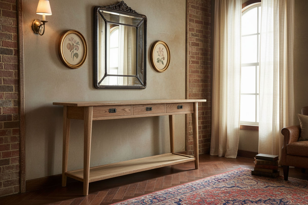 FITAN SOLID OAK  3-DRAWER CONSOLE TABLE/HALL TABLE 160CM NATURAL - MyChocolateWood