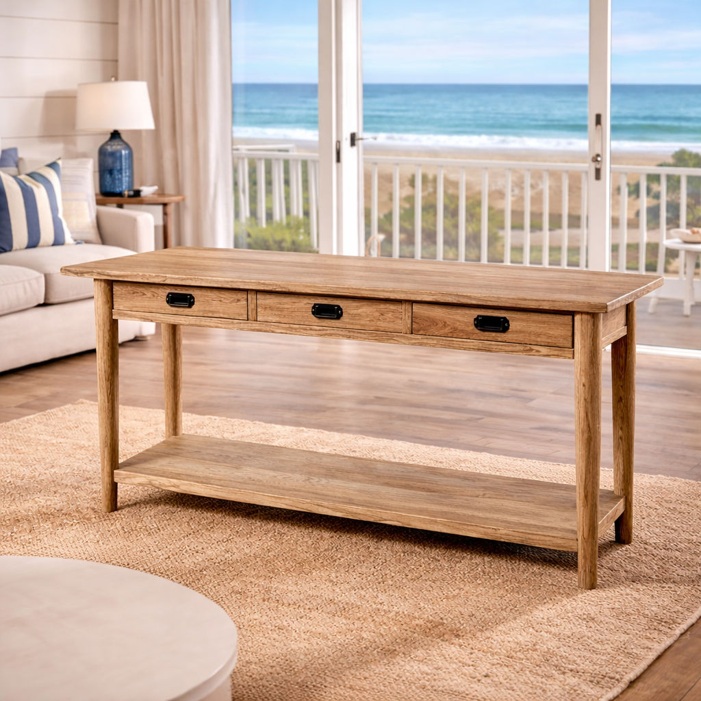 FITAN SOLID OAK  3-DRAWER CONSOLE TABLE/HALL TABLE 160CM NATURAL - MyChocolateWood