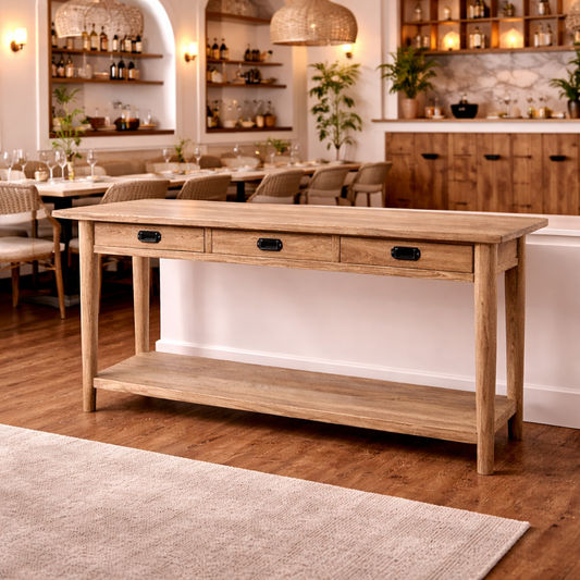 FITAN SOLID OAK 3-DRAWER CONSOLE TABLE/HALL TABLE 160CM NATURAL - MyChocolateWood