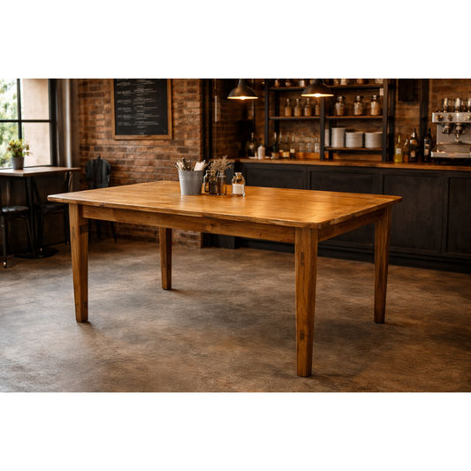 LINDI RUSTIC COUNTRY DINING TABLE RECYCLED ELM WOOD TIMBER FARMHOUSE IN HONEY - 3 SIZES - MyChocolateWood