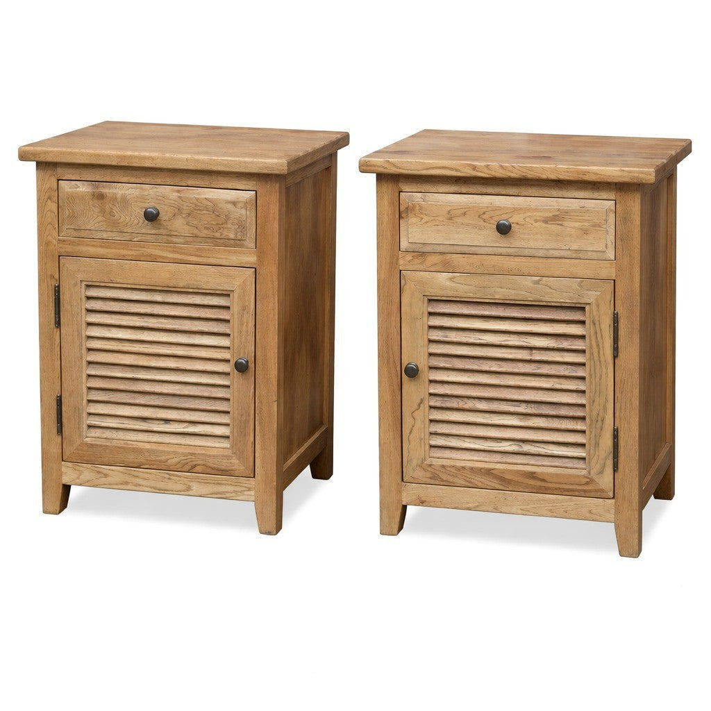 2 X PALM BEACH SOLID OAK LOUVRE STYLE BEDSIDE TABLE 1 DRAWER & 1 DOOR - MyChocolateWood