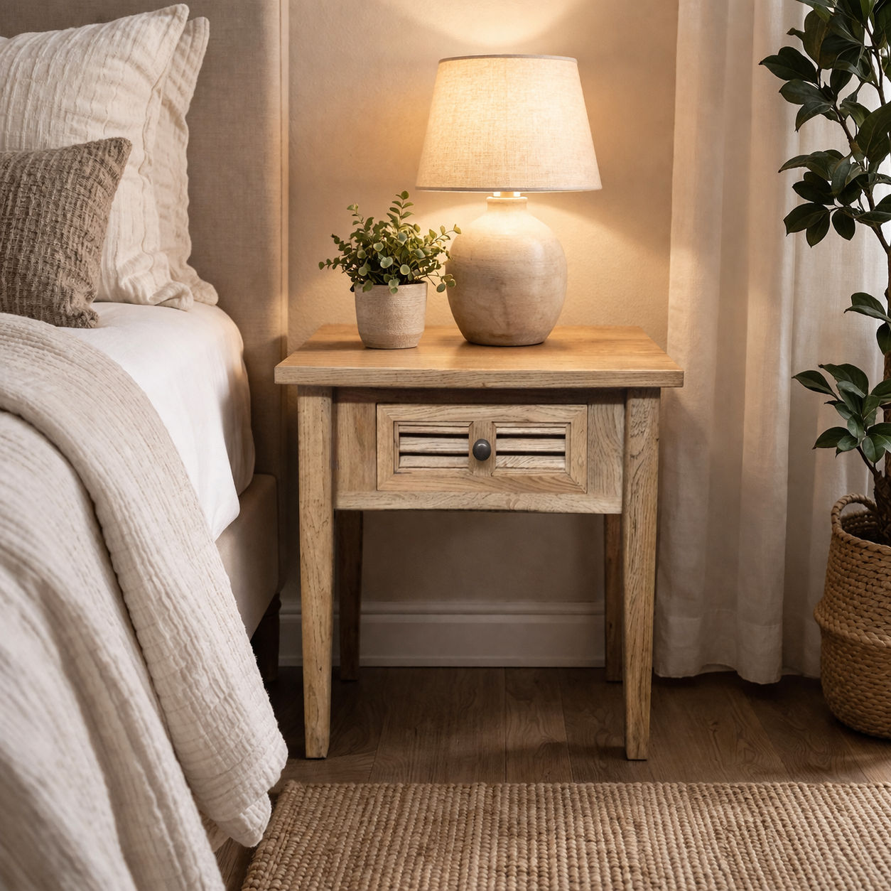PALM BEACH LAMP TABLE 1 DRAWER LOUVRE STYLE IN SOLID OAK - MyChocolateWood