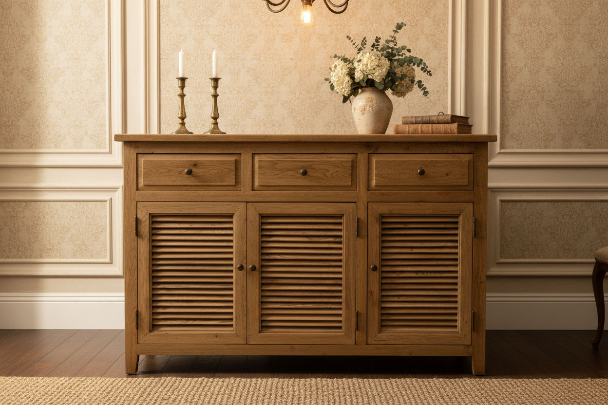 PALM BEACH BUFFET/SIDEBOARD 3 DOORS 3 DRAWERS LOUVRE STYLE SOLID OAK - MyChocolateWood