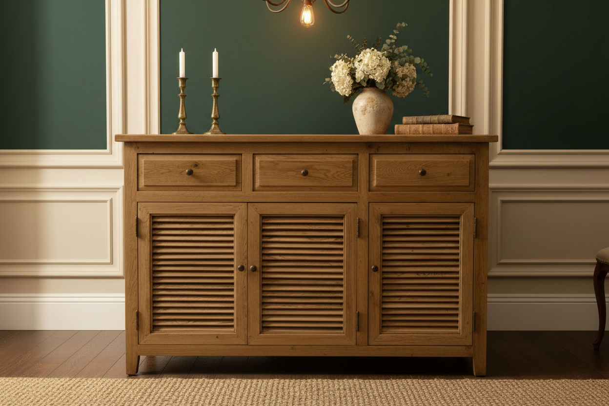 PALM BEACH BUFFET/SIDEBOARD 3 DOORS 3 DRAWERS LOUVRE STYLE SOLID OAK - MyChocolateWood