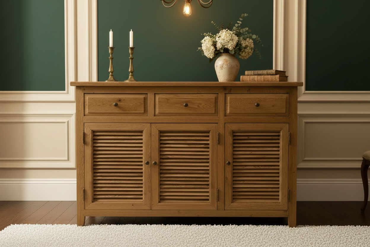 PALM BEACH BUFFET/SIDEBOARD 3 DOORS 3 DRAWERS LOUVRE STYLE SOLID OAK - MyChocolateWood
