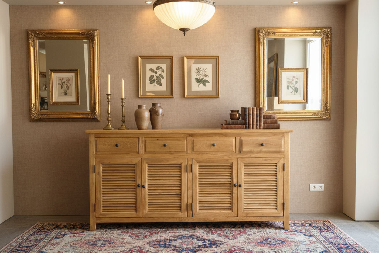 PALM BEACH BUFFET/SIDEBOARD 4 DOORS 4 DRAWERS LOUVRE STYLE IN SOLID OAK - MyChocolateWood