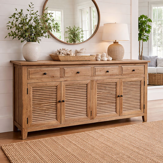 PALM BEACH BUFFET/SIDEBOARD 4 DOORS 4 DRAWERS LOUVRE STYLE IN SOLID OAK - MyChocolateWood