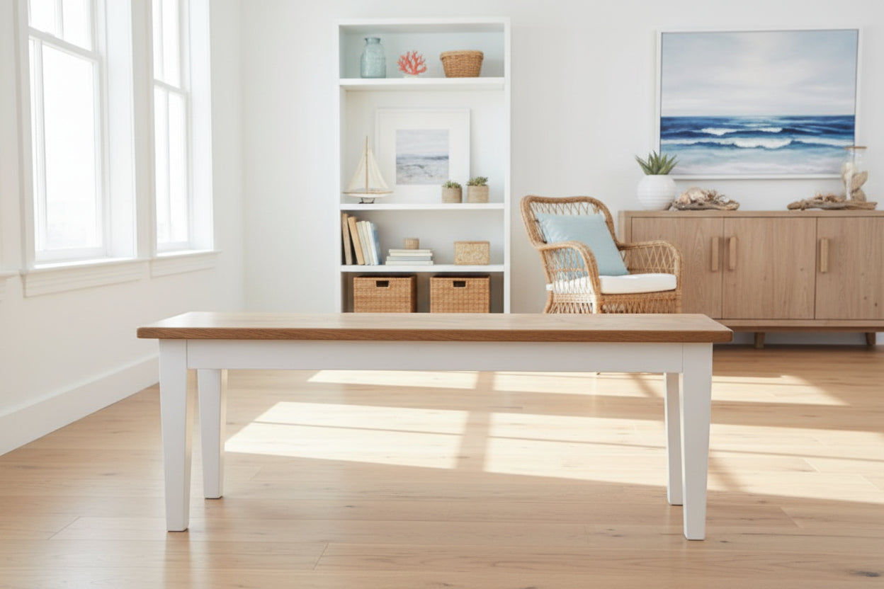 TARA SOLID OAK BENCH NATURAL TOP WHITE LEGS FULL LENGTH - 3 SIZES - MyChocolateWood
