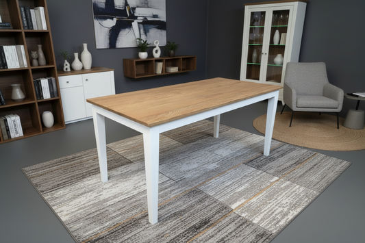 TARA SOLID OAK TIMBER DINING TABLE NATURAL TOP/WHITE LEGS 4 SIZES - FULL LENGTH - MyChocolateWood