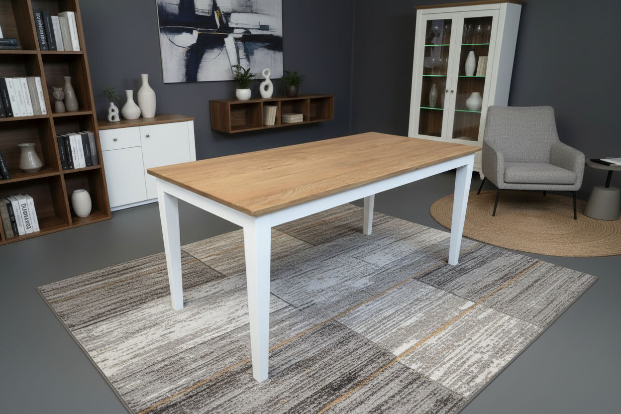 TARA SOLID OAK TIMBER DINING TABLE NATURAL TOP/WHITE LEGS 4 SIZES - FULL LENGTH - MyChocolateWood