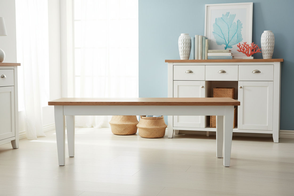 TARA SOLID OAK BENCH NATURAL TOP WHITE LEGS FULL LENGTH - 3 SIZES - MyChocolateWood