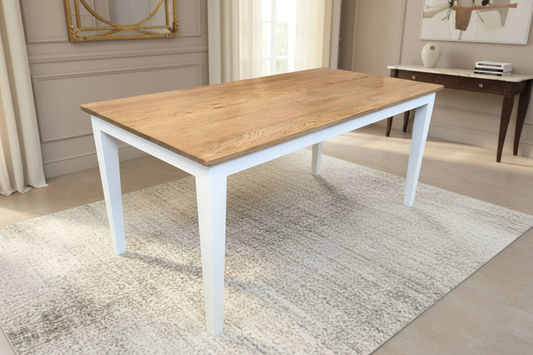 TARA SOLID OAK TIMBER DINING TABLE NATURAL TOP/WHITE LEGS 4 SIZES - FULL LENGTH - MyChocolateWood