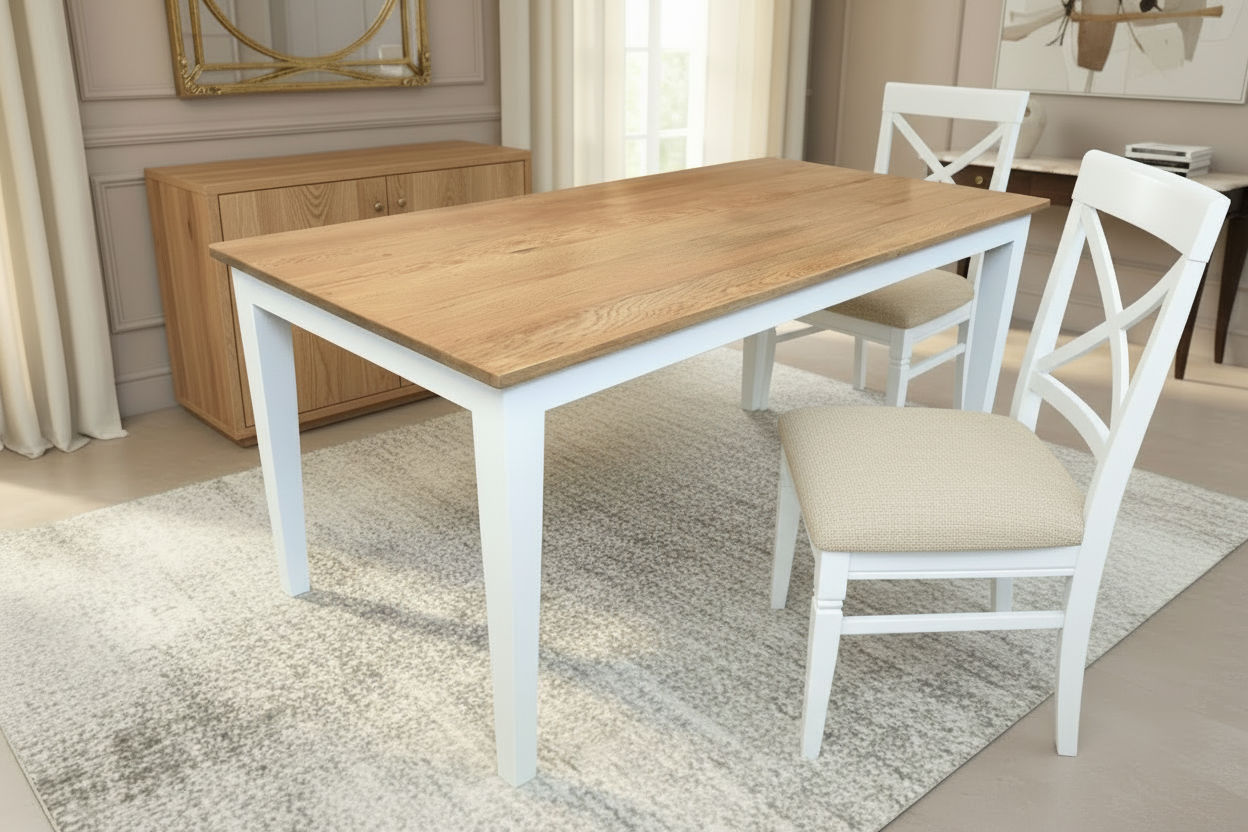 TARA SOLID OAK TIMBER DINING TABLE NATURAL TOP/WHITE LEGS 4 SIZES - FULL LENGTH - MyChocolateWood