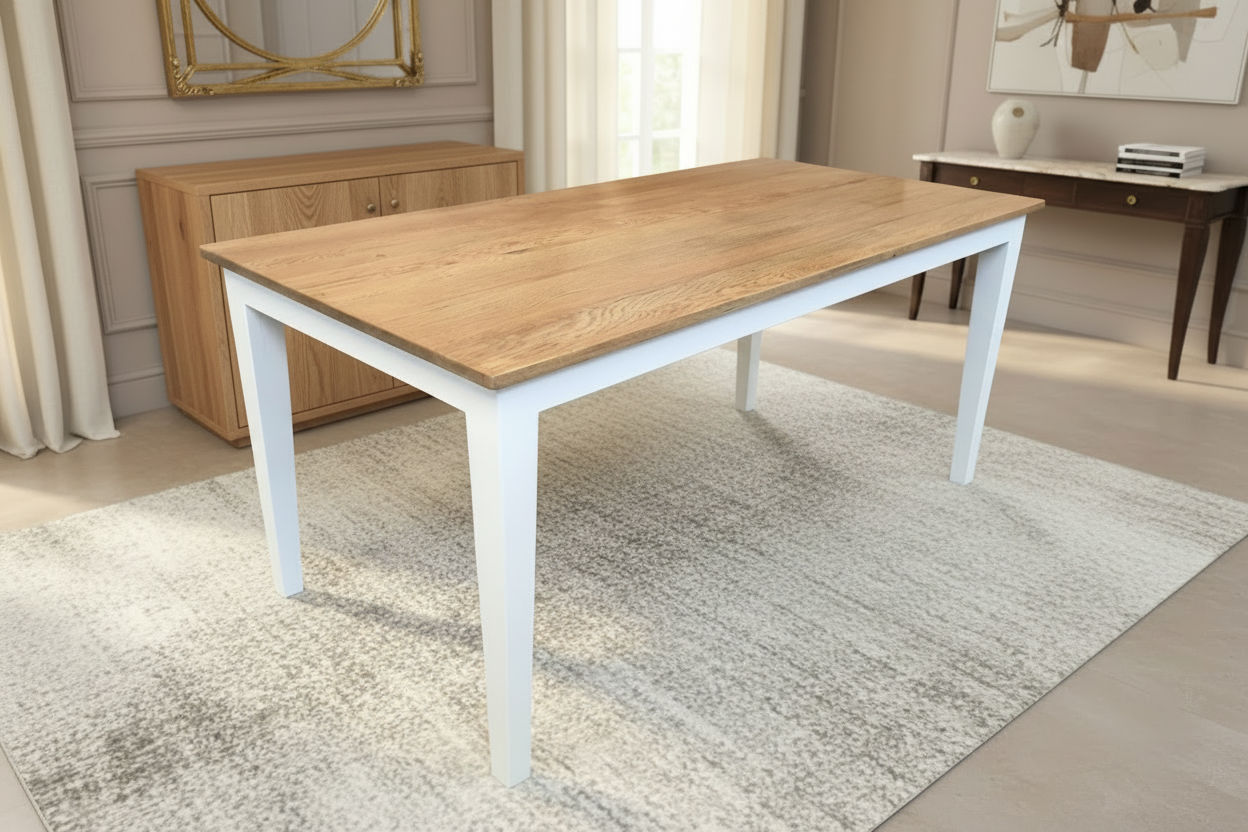 TARA SOLID OAK TIMBER DINING TABLE NATURAL TOP/WHITE LEGS 4 SIZES - FULL LENGTH - MyChocolateWood