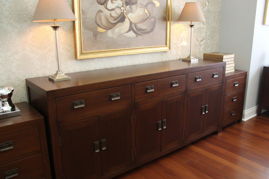 TARA SOLID OAK BUFFET SIDEBOARD 3 DRAWERS 6 DOORS BROWN 210 CM - MyChocolateWood