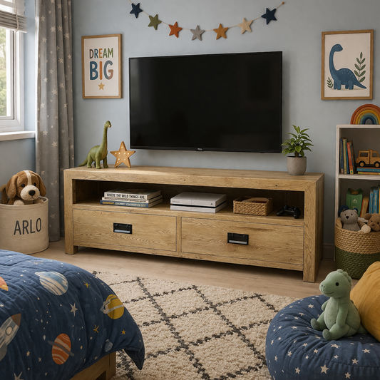 TARA SOLID OAK 2 DRAWERS TV/ENTERTAINMNET UNIT - MyChocolateWood