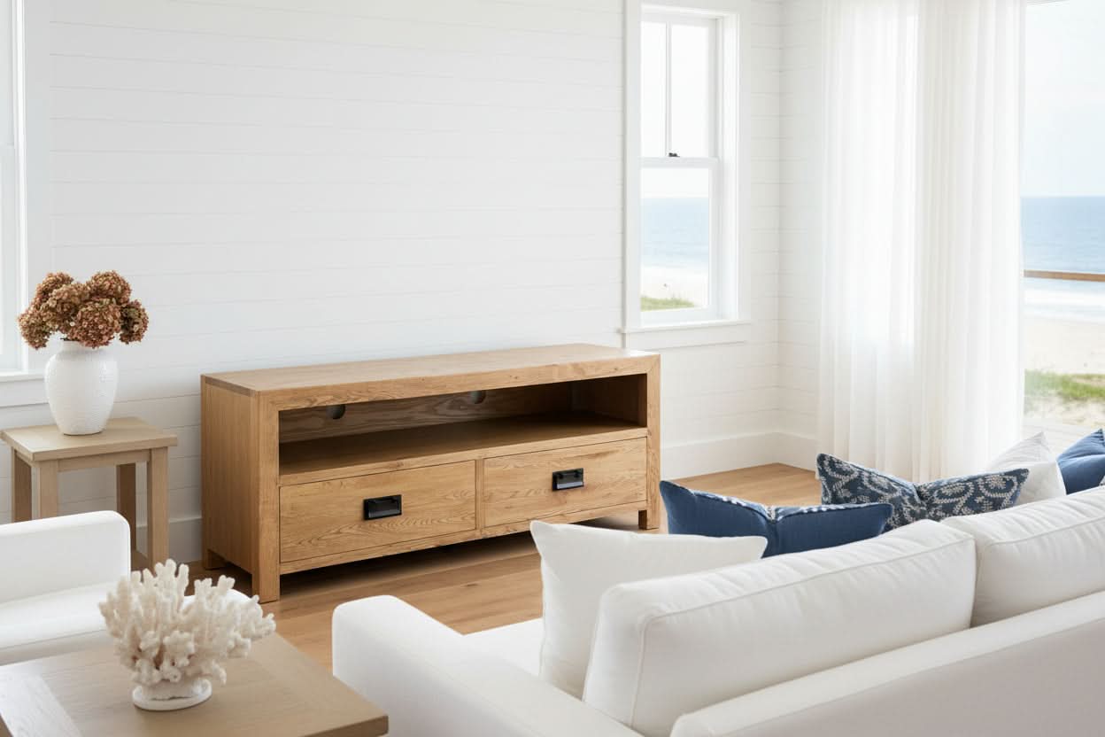TARA SOLID OAK 2 DRAWERS TV/ENTERTAINMNET UNIT - MyChocolateWood
