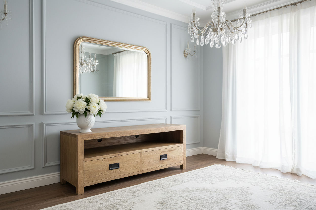 TARA SOLID OAK 2 DRAWERS TV/ENTERTAINMNET UNIT - MyChocolateWood