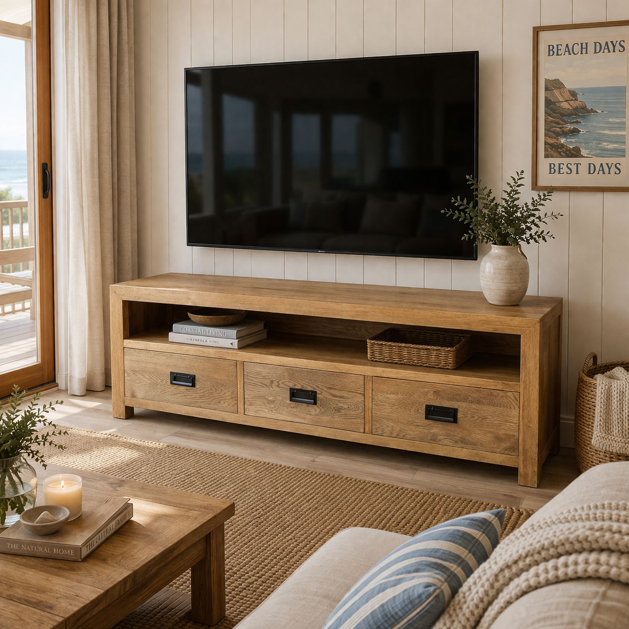 TARA SOLID OAK 3 DRAWERS TV/ENTERTAINMNET UNIT - MyChocolateWood