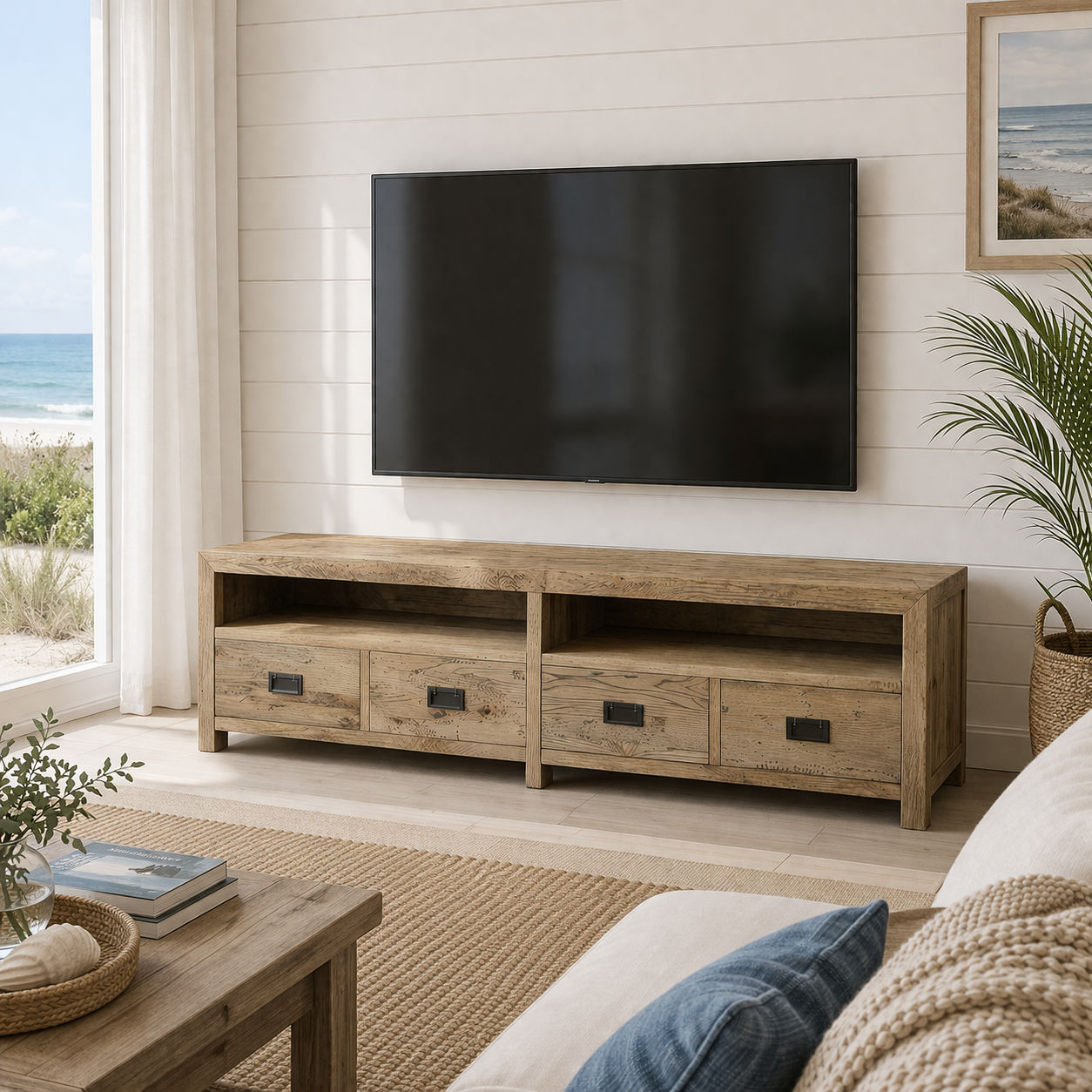 TARA SOLID OAK 4 DRAWERS TV/ENTERTAINMNET UNIT - MyChocolateWood