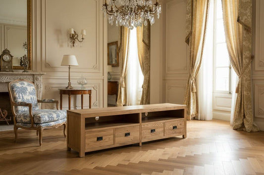 TARA SOLID OAK 4 DRAWERS TV/ENTERTAINMNET UNIT - MyChocolateWood