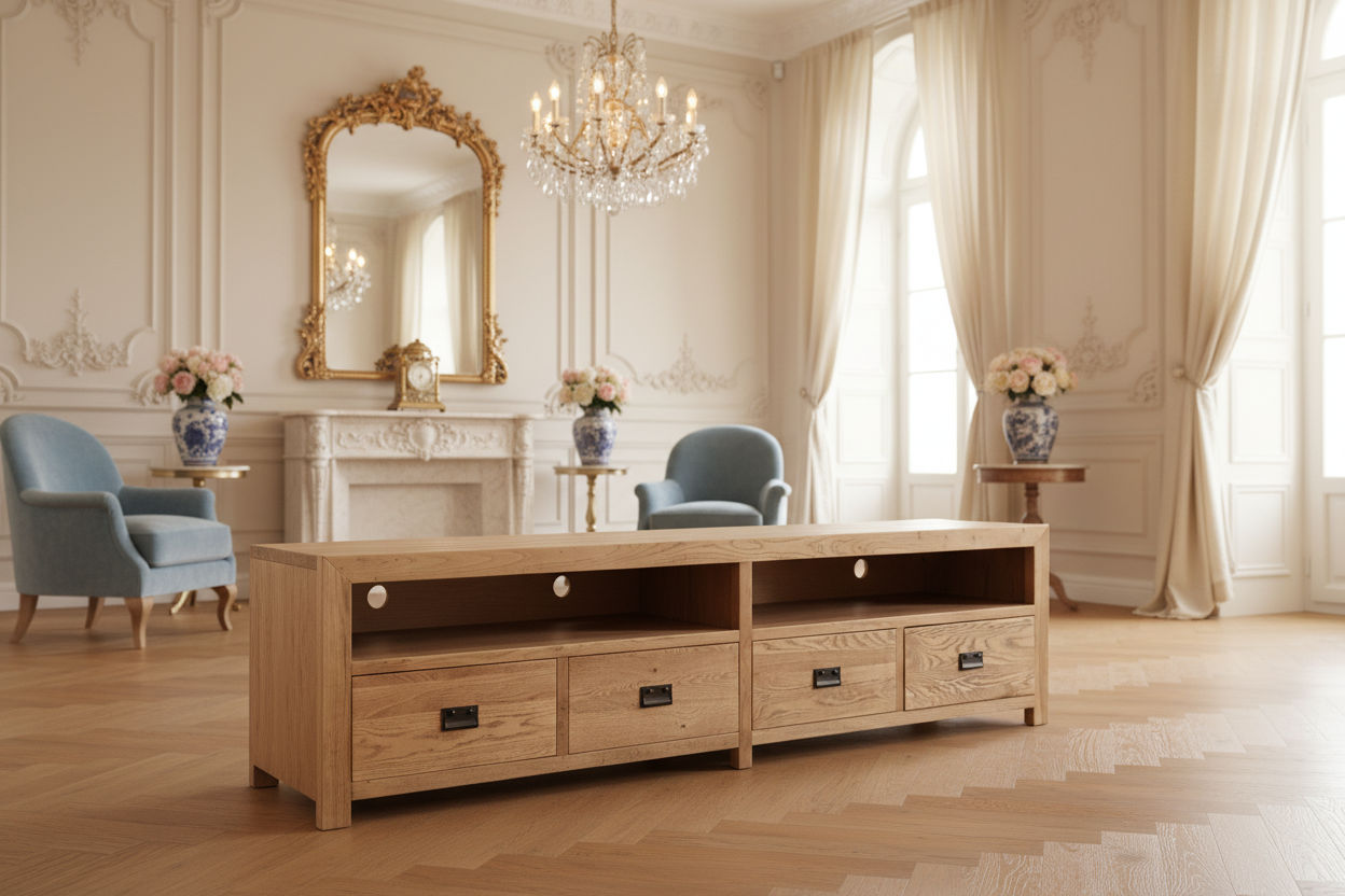 TARA SOLID OAK 4 DRAWERS TV/ENTERTAINMNET UNIT - MyChocolateWood