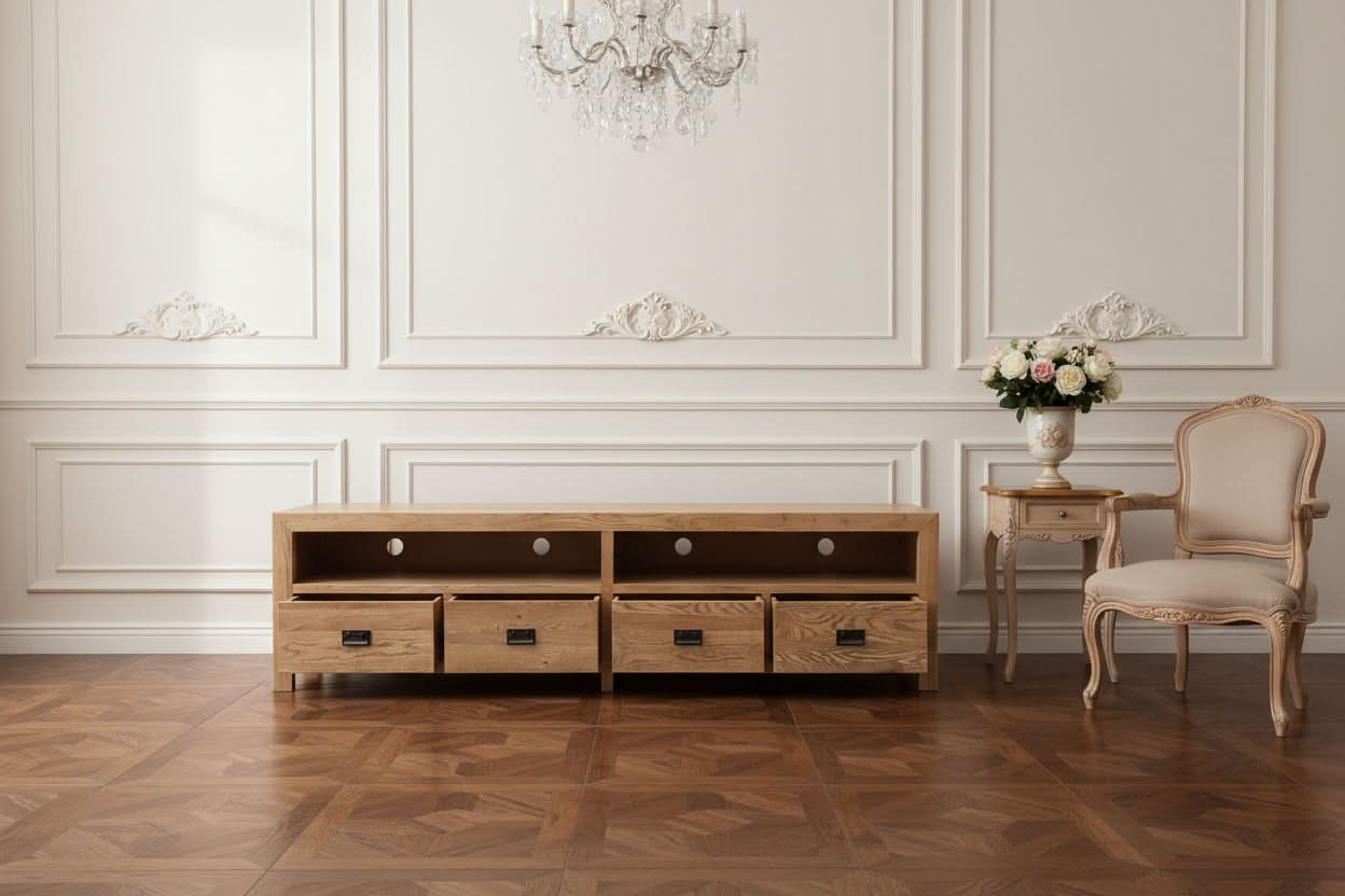 TARA SOLID OAK 4 DRAWERS TV/ENTERTAINMNET UNIT - MyChocolateWood
