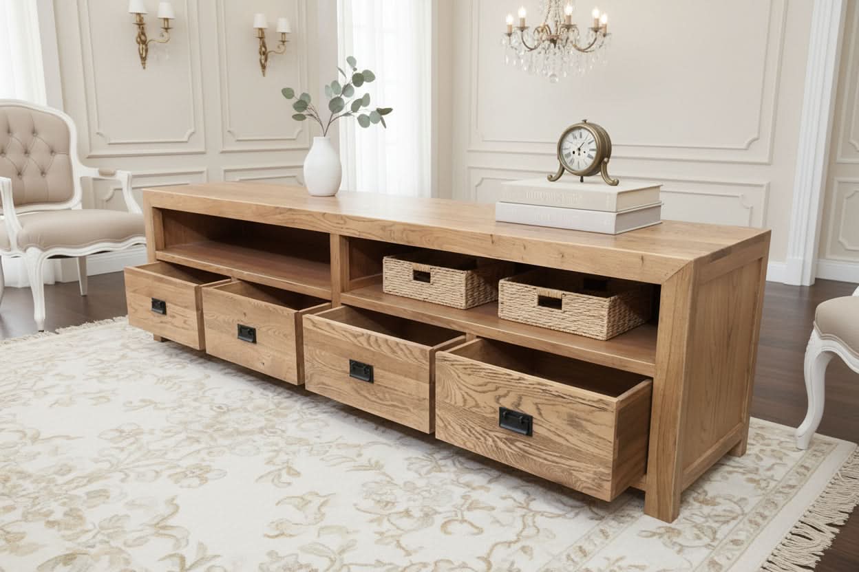 TARA SOLID OAK 4 DRAWERS TV/ENTERTAINMNET UNIT - MyChocolateWood