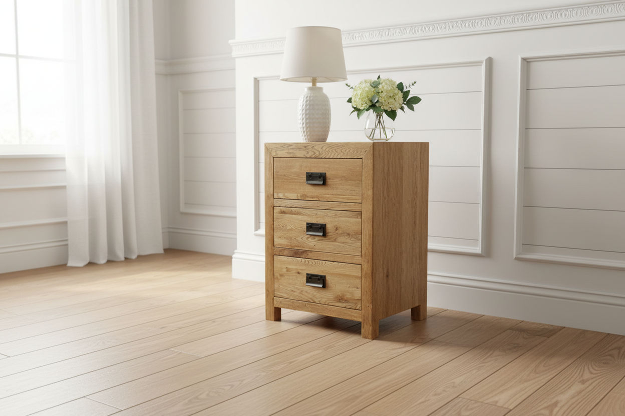 TARA SOLID OAK 3 DRAWERS BEDSIDE TABLE - MyChocolateWood