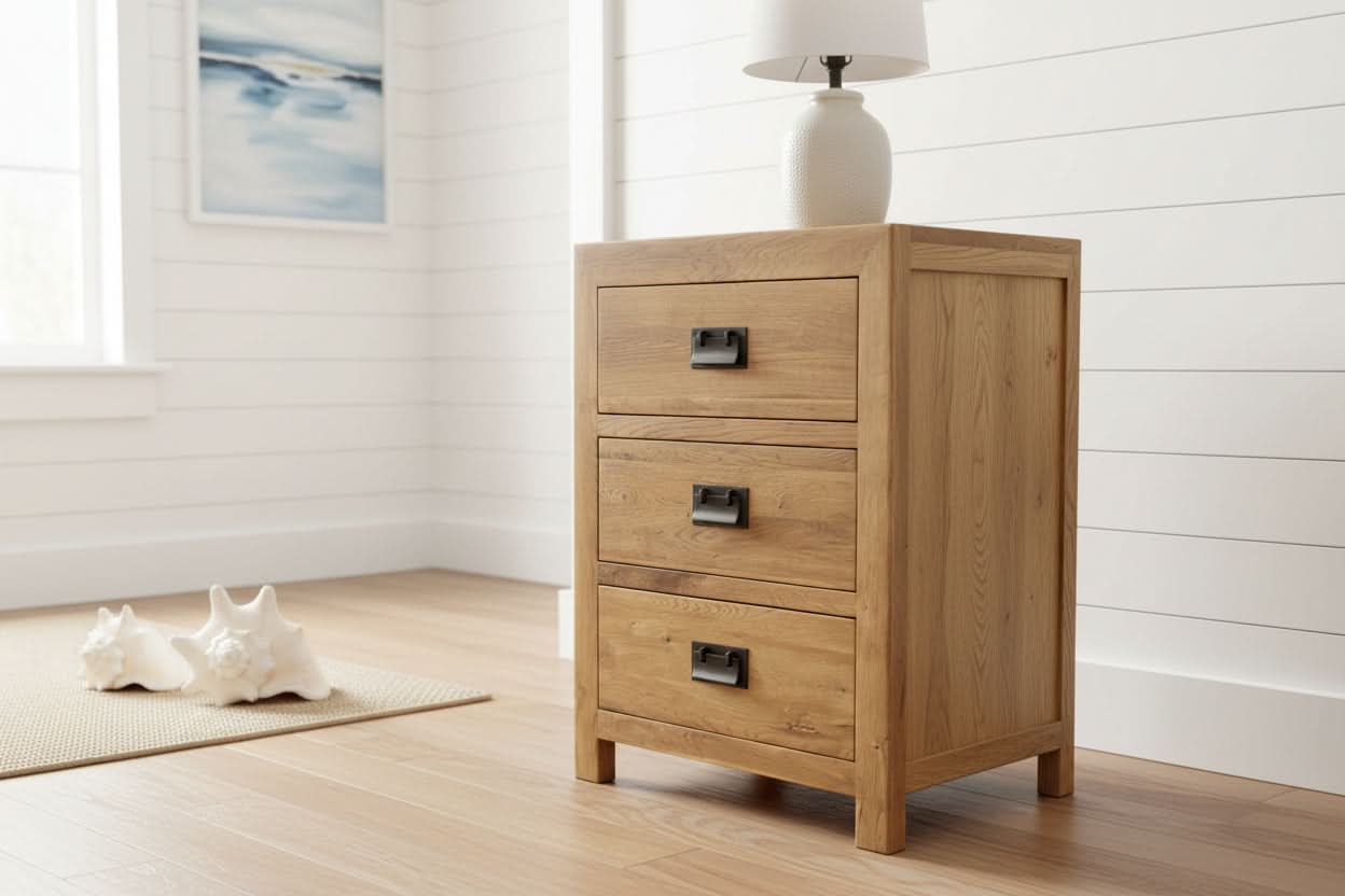 TARA SOLID OAK 3 DRAWERS BEDSIDE TABLE - MyChocolateWood