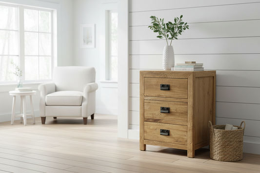 TARA SOLID OAK 3 DRAWERS BEDSIDE TABLE - MyChocolateWood