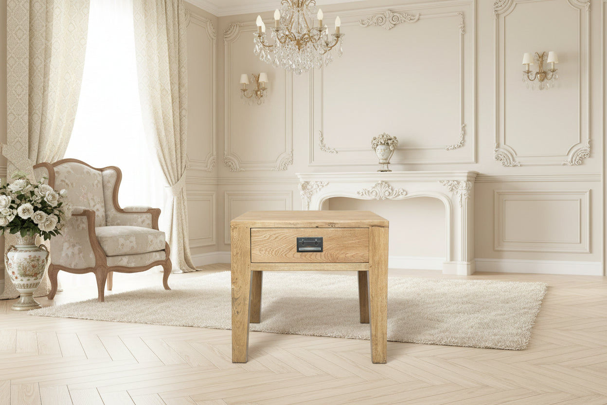 TARA SOLID OAK 1 DRAWER LAMP TABLE/SIDE TABLE NATURAL - MyChocolateWood