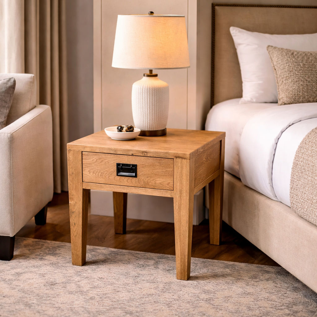 TARA SOLID OAK 1 DRAWER LAMP TABLE/SIDE TABLE NATURAL - MyChocolateWood