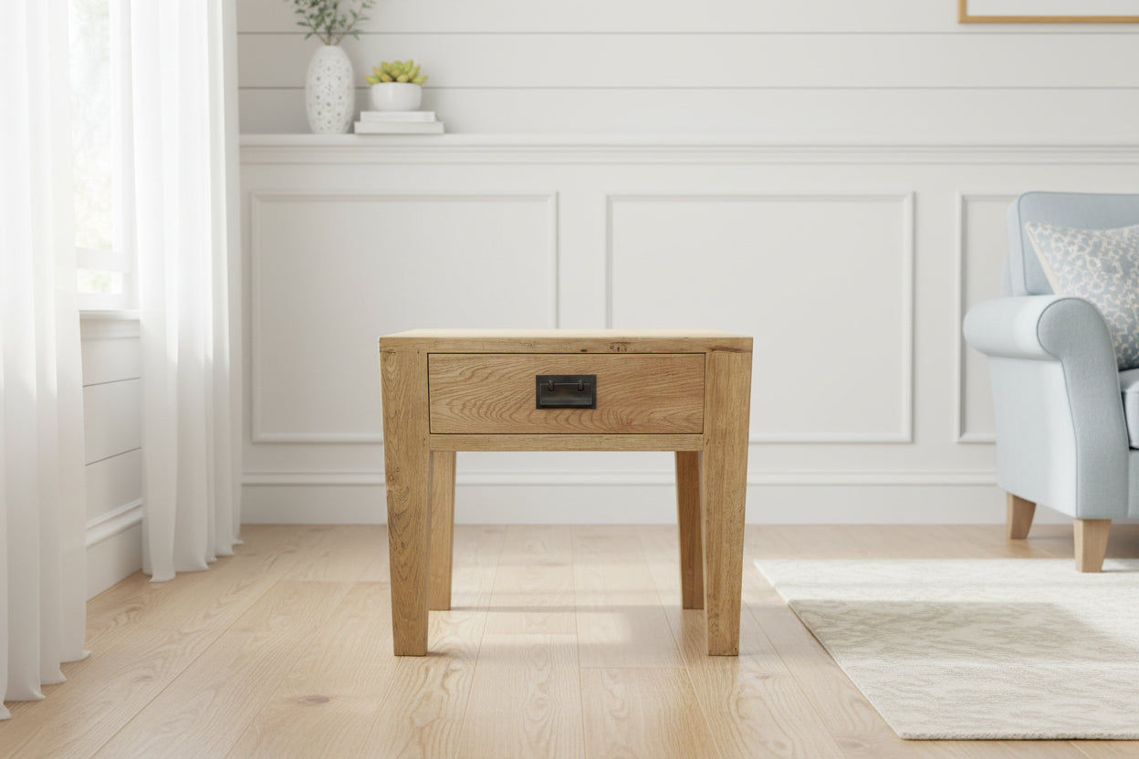 TARA SOLID OAK 1 DRAWER LAMP TABLE/SIDE TABLE NATURAL - MyChocolateWood