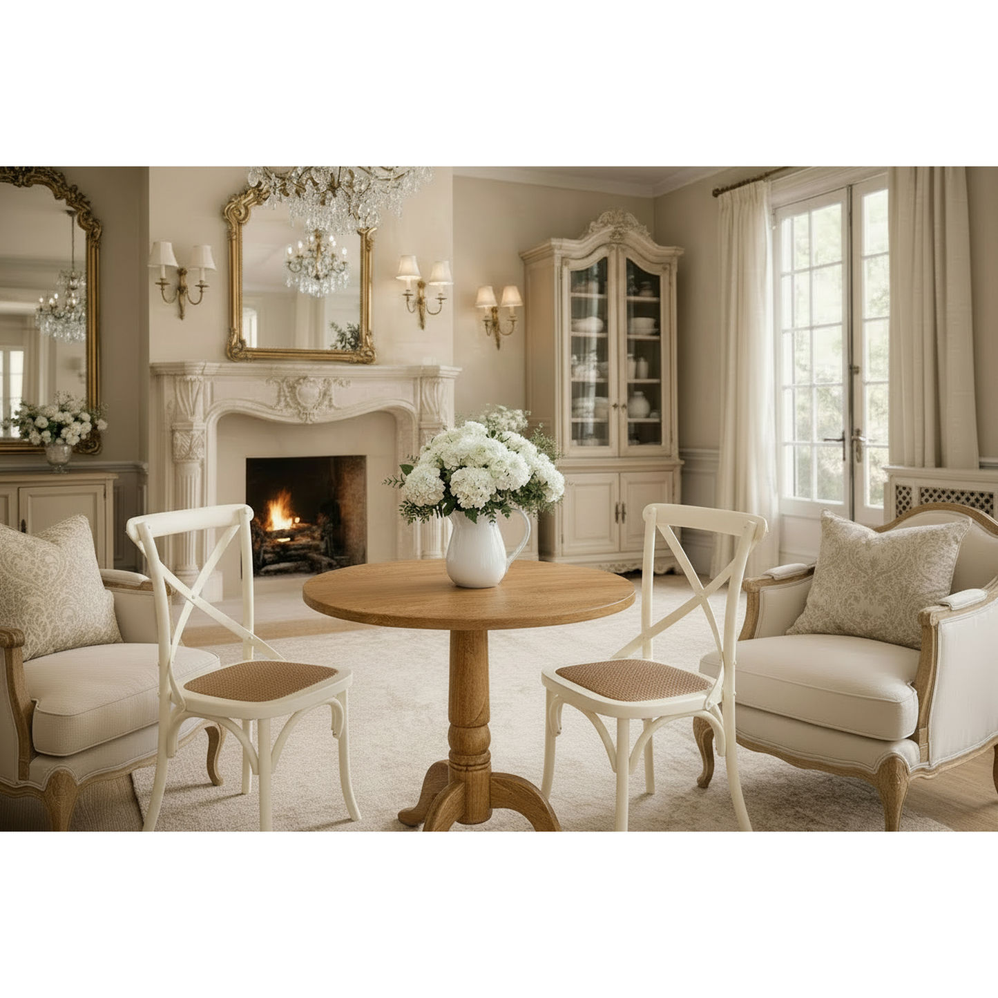 Nordic Round Dining Table 75cm + 2 Melrose Dining Chairs in White - Chocolate Wood