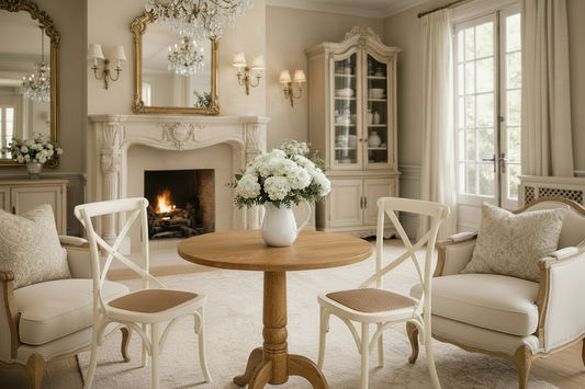 NORDIC SOLID OAK ROUND DINING TABLE 75CM + 2 MELROSE DINING CHAIRS NATURAL 3PCS - MyChocolateWood