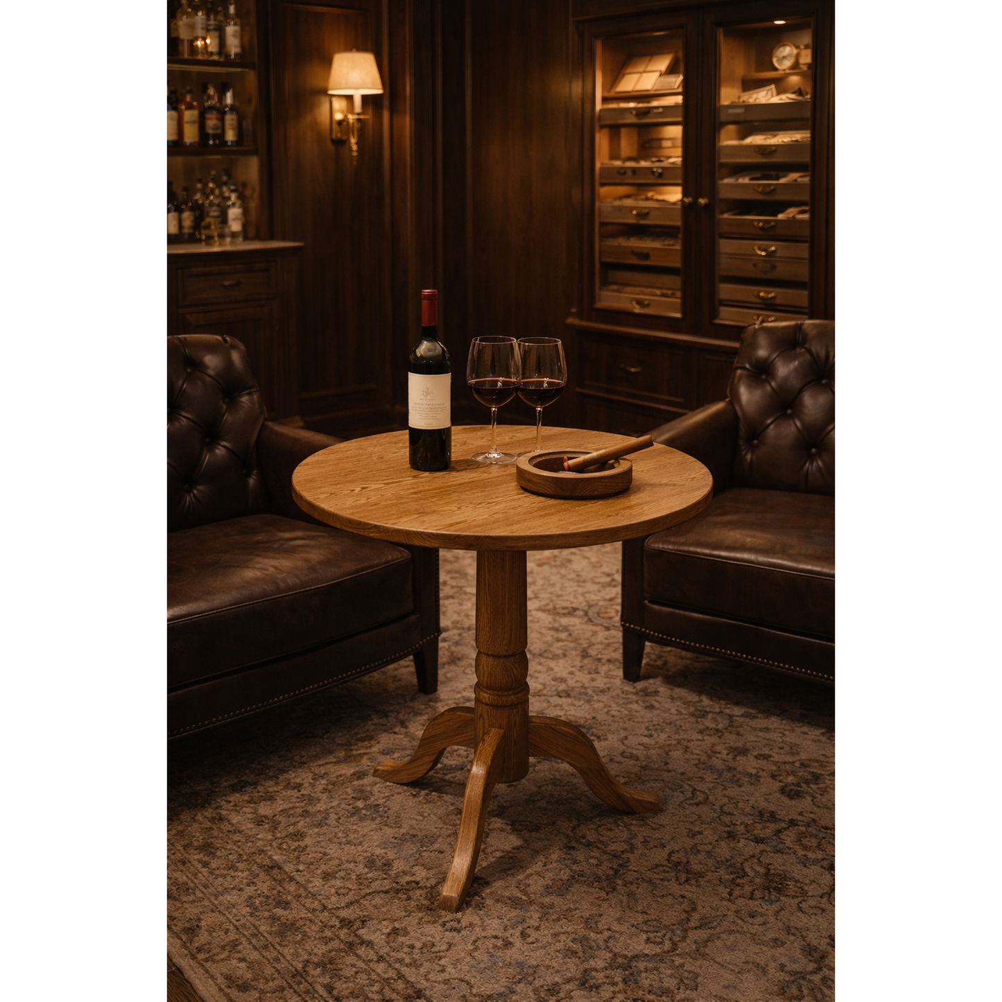 Nordic Solid Oak Round Dining Table 75cm + 2 Melrose Dining Chairs - Chocolate Wood