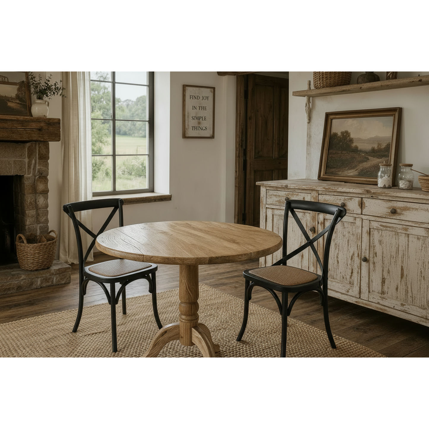 Nordic Round Dining Table 75cm + 2 Melrose Dining Chairs in Black - Chocolate Wood