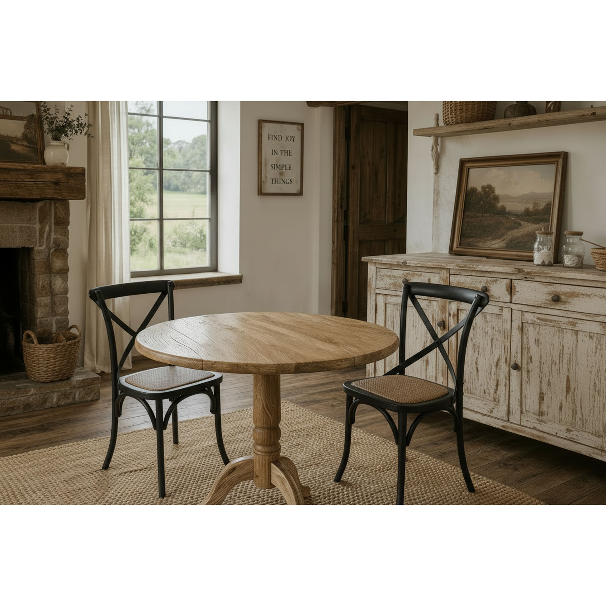 Nordic Round Dining Table 75cm + 2 Melrose Dining Chairs in Black - Chocolate Wood