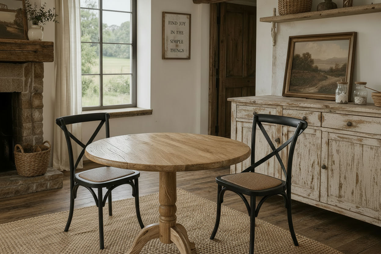 NORDIC SOLID OAK ROUND DINING TABLE 75CM + 2 MELROSE DINING CHAIRS NATURAL 3PCS - MyChocolateWood